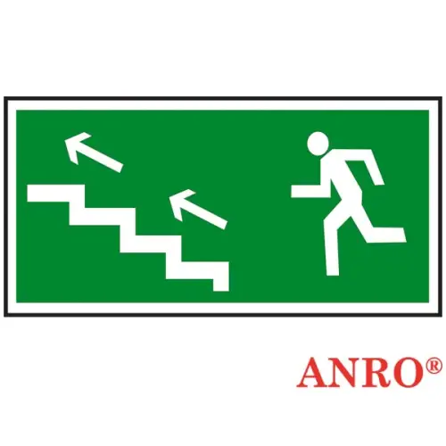 Znak ewakuacyjny ,, Kierunek do wyjścia drogi ewakuacyjnej schodami w górę'' Z-6E 150x300 ANRO